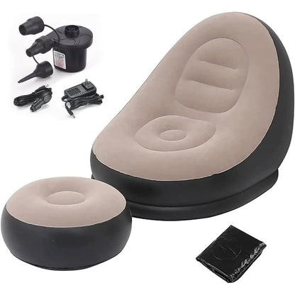 CloudNest™ Luxury Inflatable Lounge Chair & Ottoman Set – Ultra-Soft Relaxing Air Sofa for Living Room, Bedroom & Outdoor Use
